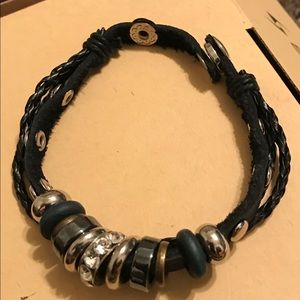 New Black 3 Leather Strand and Bead Bracelet.